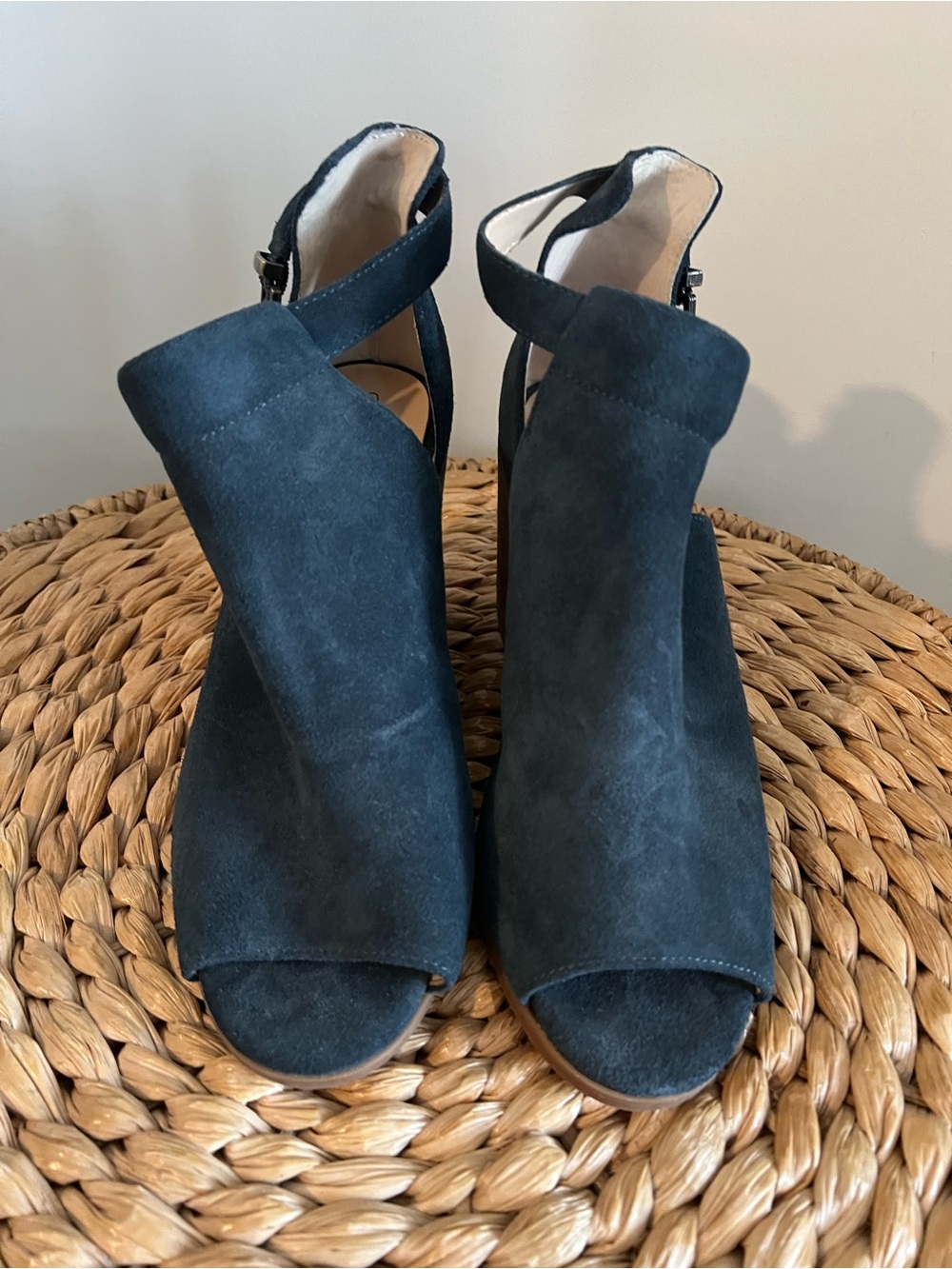Sole Society Navy Suede Open-Toe Block Heel Sandals